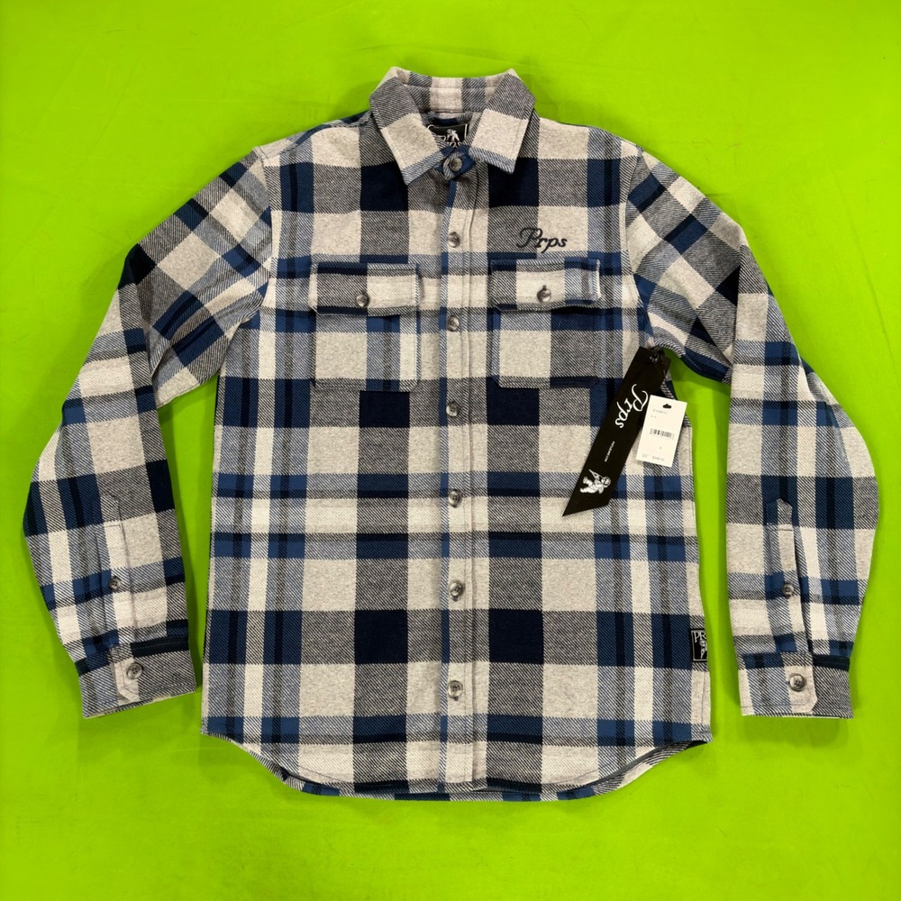 PRPS Big Sky Flannel Mens S Blue/White Plaid Button Up Luxury Streetwear LS NWT